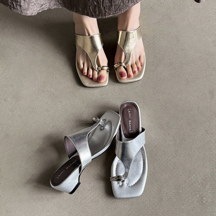 Karin Luna In Stock Spot Goods Clip-toe Square Toe Metal Buckle Minimalist Slippers