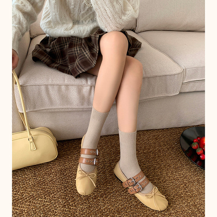 Karin Luna In Stock Spot Goods Minimalist Retro Round Toe Mary Jane Bowknot Height-Increasing Flats