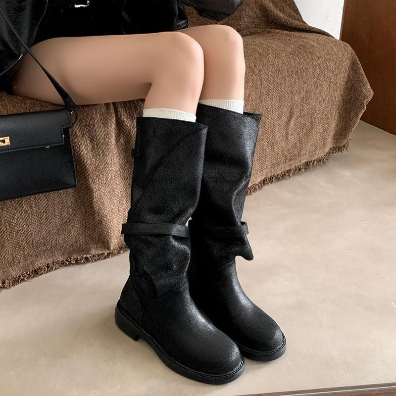 Karin Luna In Stock Spot Goods   Heavy-duty Edition Highly Consuming Material Round Toe Long Boots