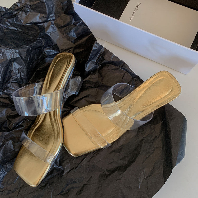 Karin Luna In Stock Spot Goods Transparent Sequin Irregular Heel Strap Sandals