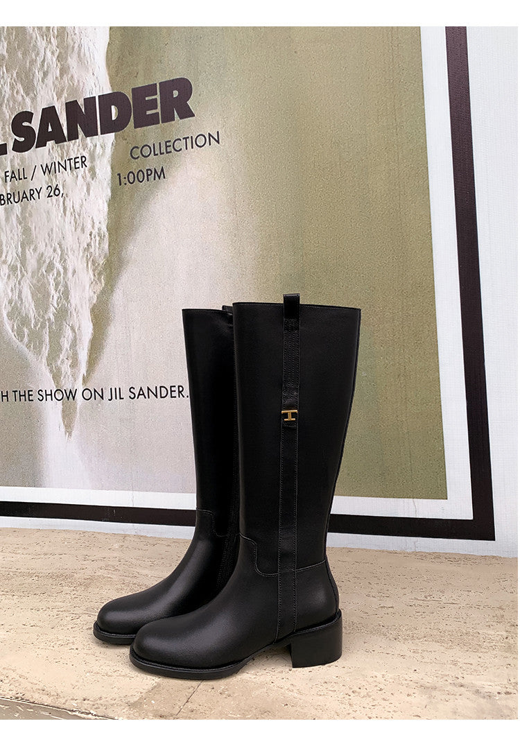 Karin Luna In Stock Spot Goods Basic Retro Square Toe Chunky Heel Riding Boots
