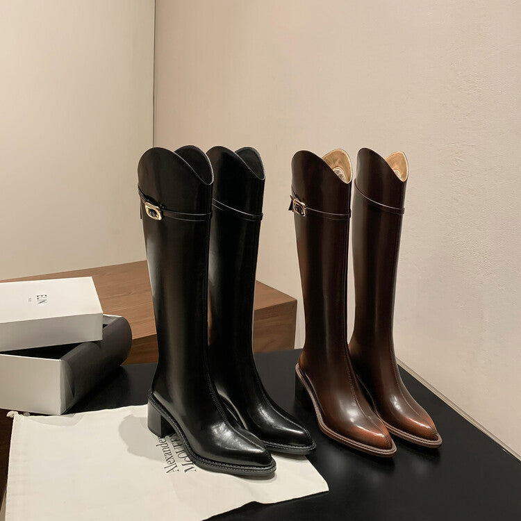 Karin Luna Bestseller  Popular Understood everything  Basic Elegant Outfit Pointed Toe Chunky Heel Full Cowhide I Am A Knight Boots