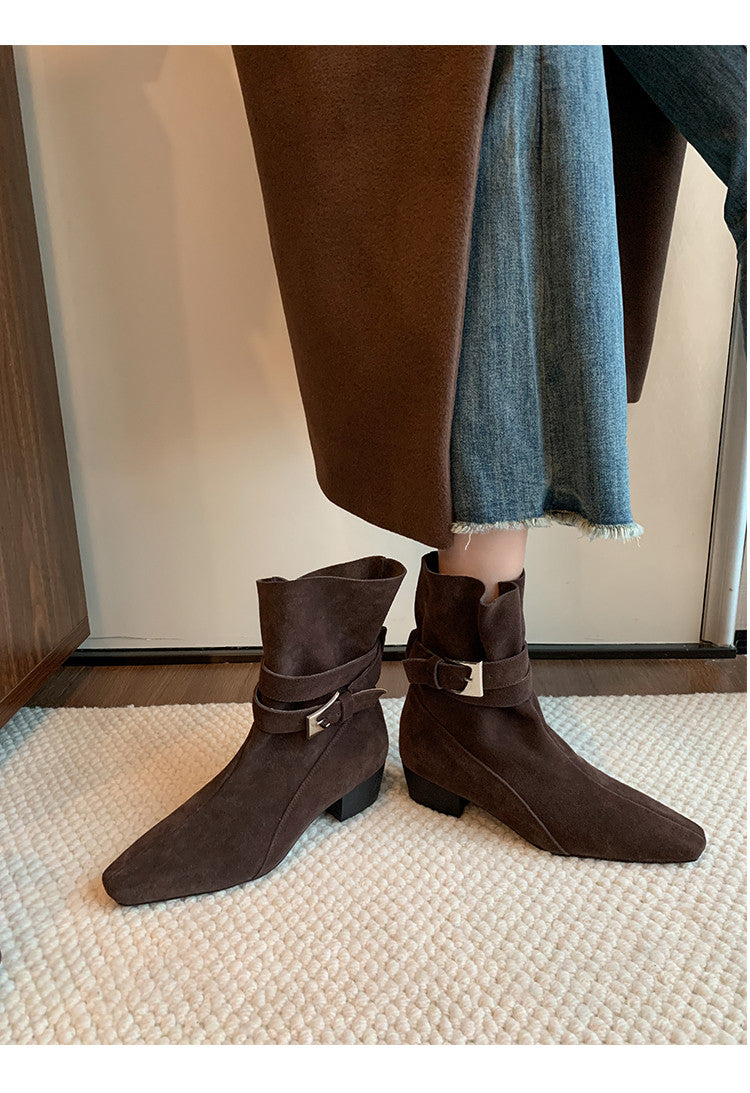 Karin Luna In Stock In Stock Hot-Selling Basic Old Money Style Retro Belt Buckle Short Boots