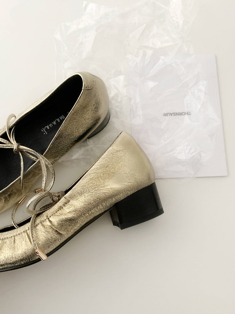 Karin Luna In Stock Spot Goods  Retro Sweet Bowknot Granny Wrinkled Single Shoes