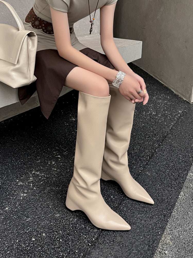 Karin Luna Hot-Selling Internal Height Increase Pointed Toe Straight-Leg Hot-Selling Long Boots