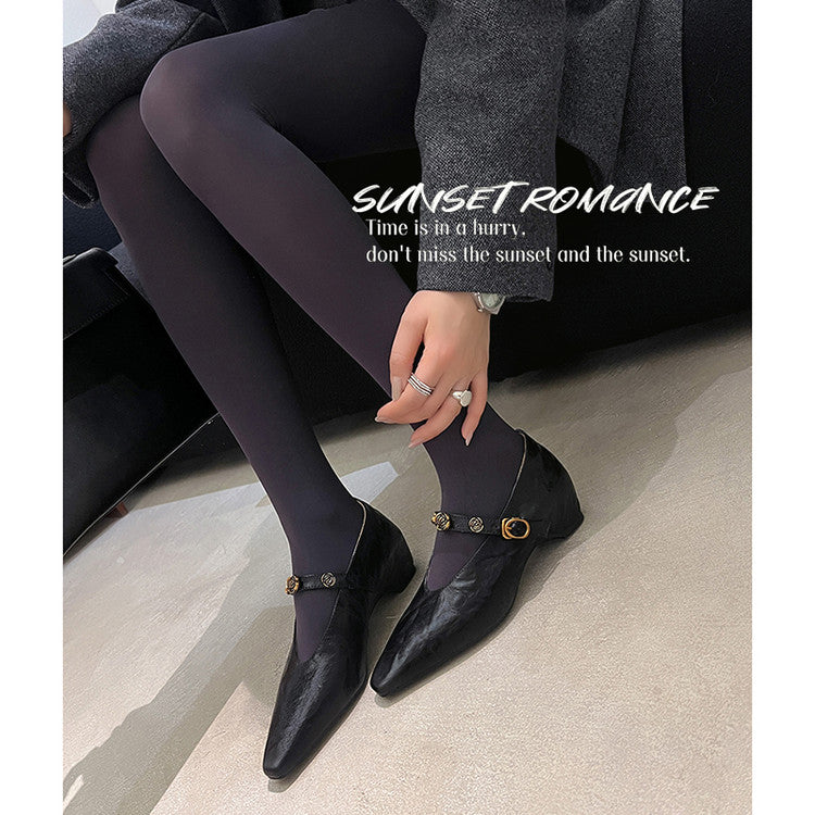 Karin Luna In Stock Spot Goods    Retro Classic Metal Camellia Irregular Heel Single Shoes