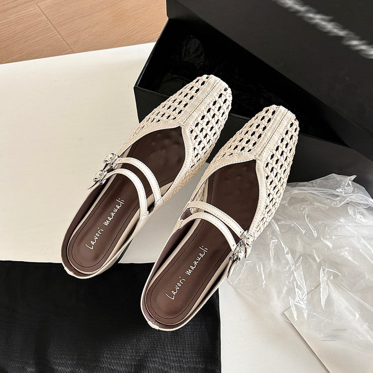 Karin Luna In Stock Spot Goods Hollow Woven One-Strap Closed-Toe Slippers