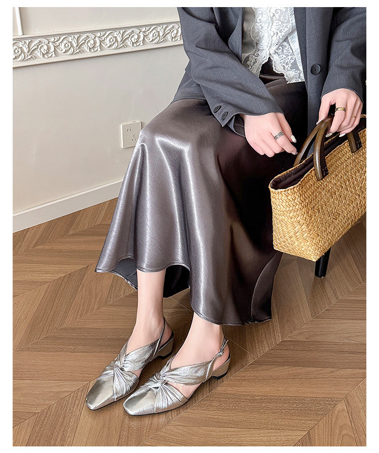 Karin Luna French Retro Wrinkled Small Square Toe Elegant Closed-Toe Sandals