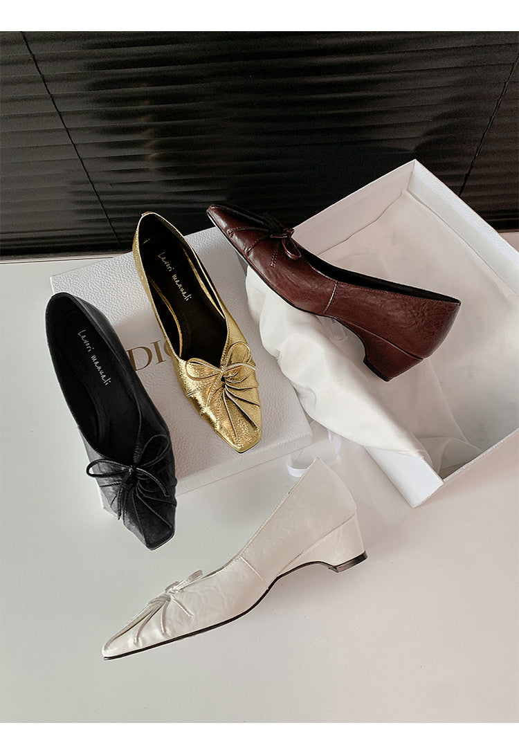 Karin Luna French Style Wrinkled Square Toe Height-Increasing Flats