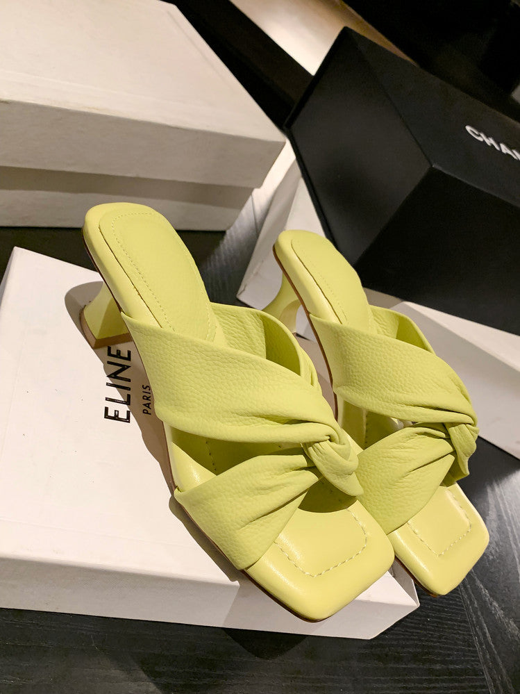 Karin Luna In Stock In Stock  Comfortable Cross Strap  Airy High Heel Square Toe Slippers
