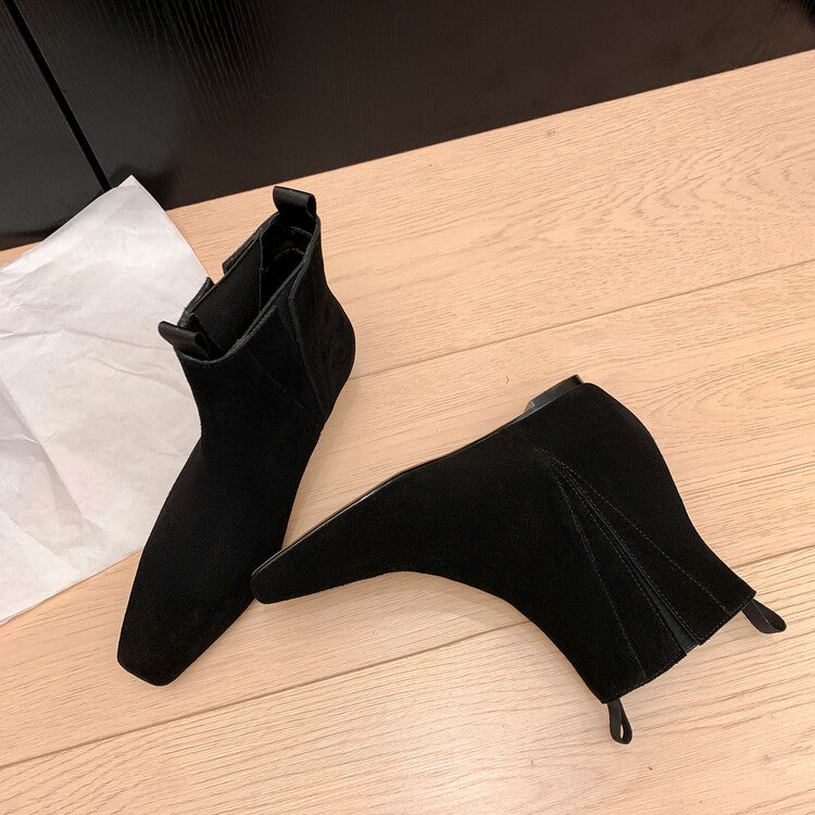 Karin Luna Classic Style Internal Height Increase Cowhide Leather Small Square Toe Short Fashion Boots