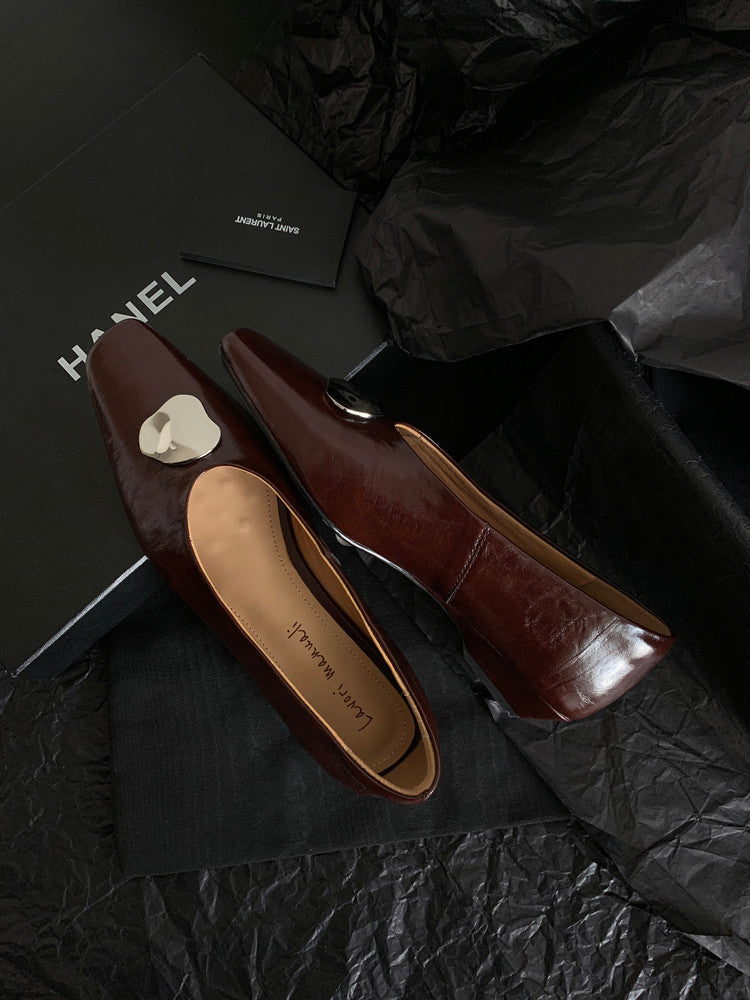 Karin Luna In Stock Spot Goods  Small Metal Decoration Thick Heel Single Shoes