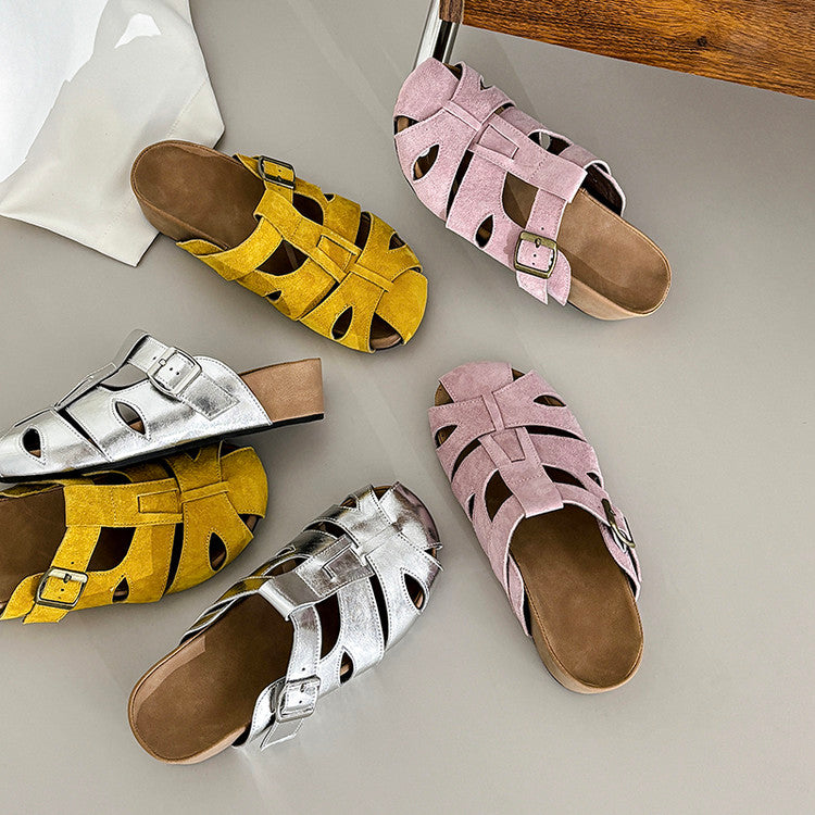 Karin Luna Full Layer Inside and Out~Basic Versatile Perforated Round Toe Birkenstock Slippers