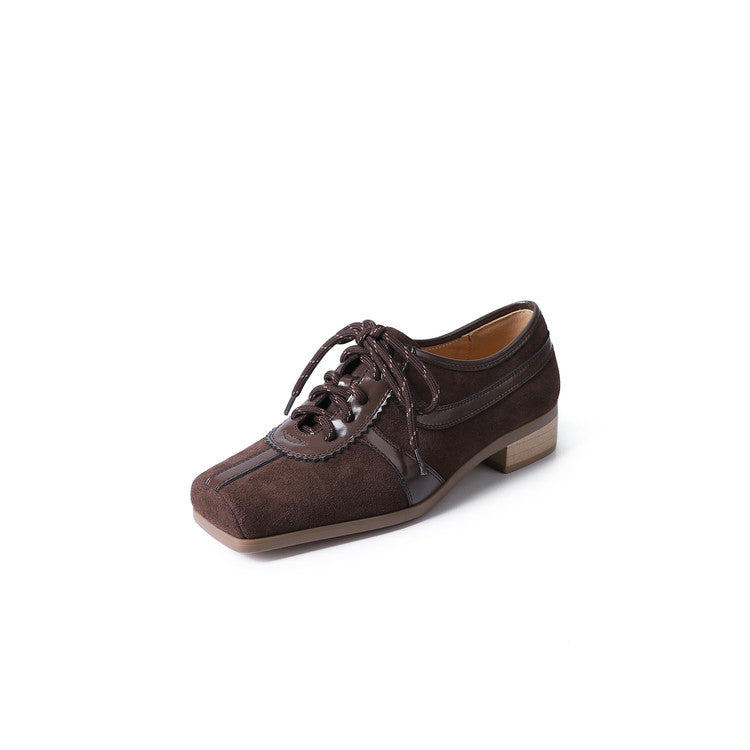 Karin Luna In Stock Spot Goods   Pig Nose Thin Strap Square Toe Patchwork Single Shoes