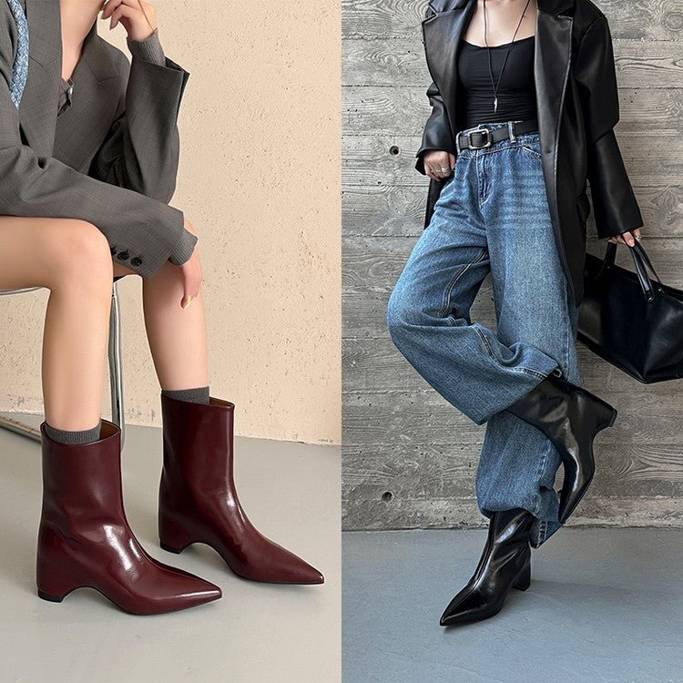 Karin Luna Elegant Pointed Toe Hidden Wedge Short Boots