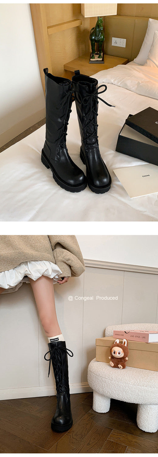 Karin Luna Fashion Style Round Toe Front Lace-up Adjustable Leg Circumference Suitable for both slim and thick legs