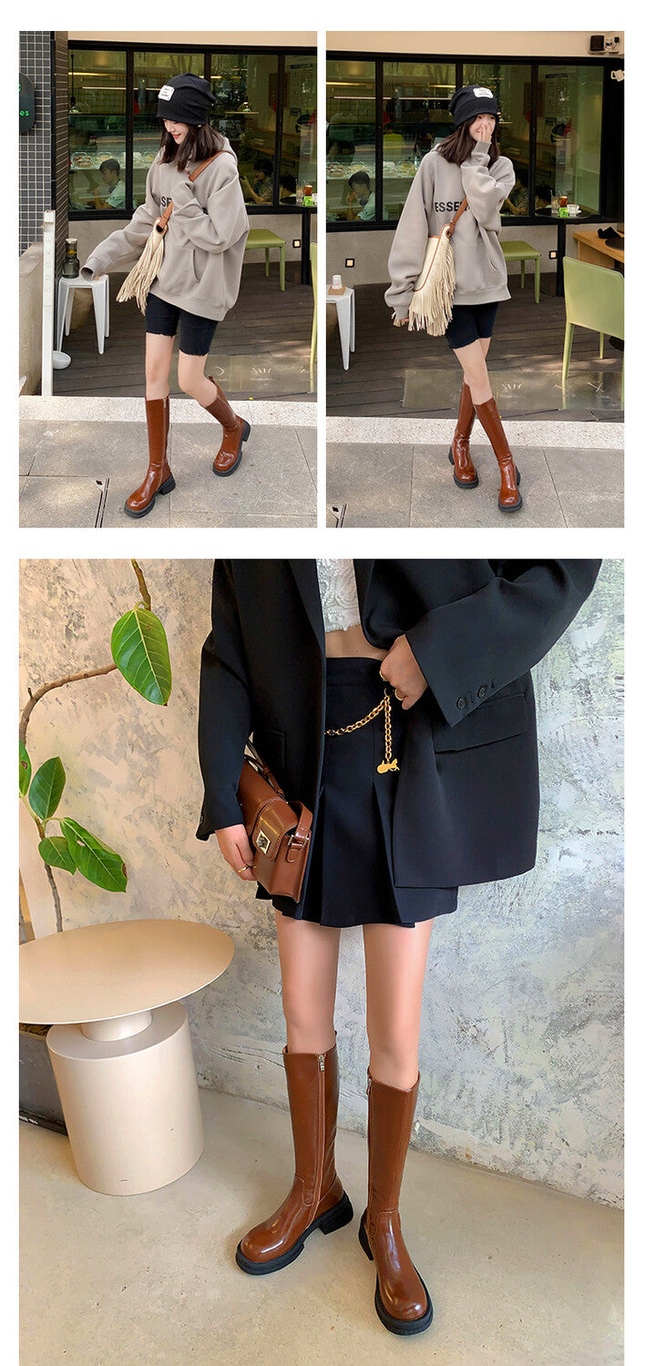 Karin Luna In Stock Spot Goods  Always in stock  Classic Basic Style Round Toe Thick Sole Knight Boots