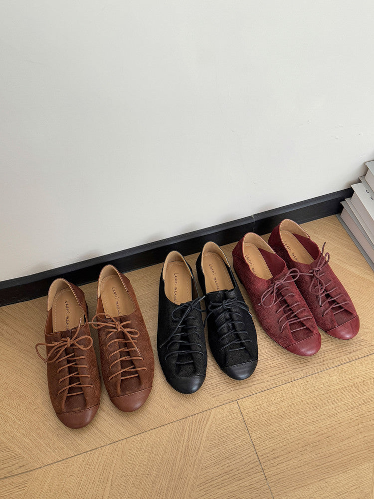 Karin Luna In Stock In Stock   Xiaohongshu Hot-Selling Lace-Up Round-Toe Deep Mouth Single Shoes