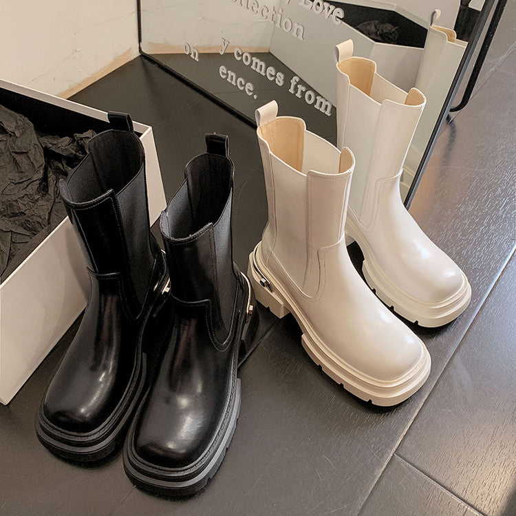 Karin Luna In Stock Spot Goods Casual Square Toe Thick Sole Chelsea Short Boots