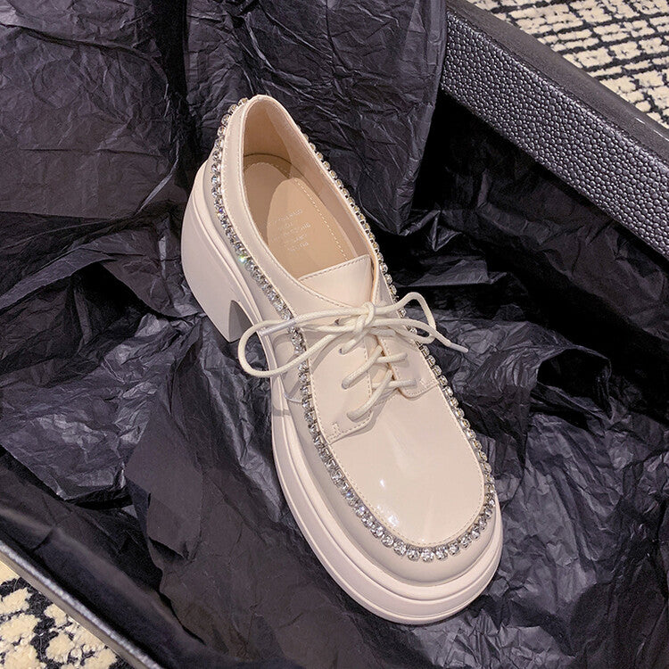 Karin Luna In Stock In Stock  Rhinestone Shoe Edge Trim Lace-up Thick Sole Loafers Best-selling in stock