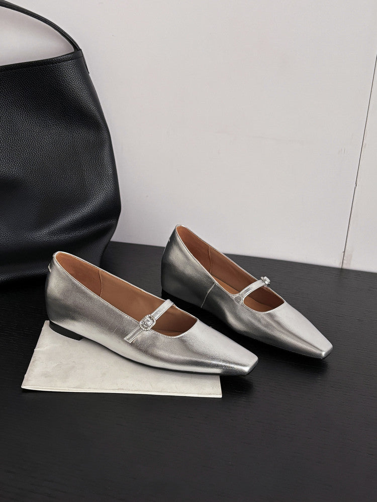 Karin Luna In Stock Spot Goods  Elegant Square-Toe One-Strap Height-Increasing Flats