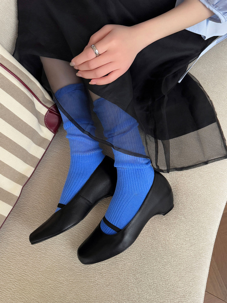 Karin Luna In Stock Spot Goods    Retro Elastic Band Chunky Heel Single Shoes