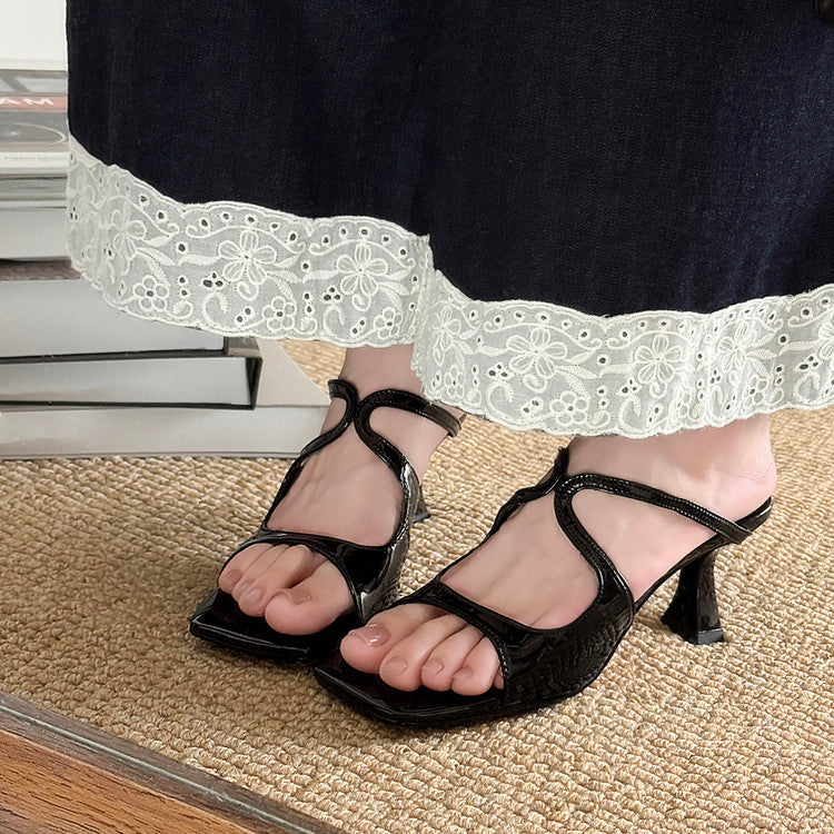 Karin Luna French Retro Square Toe Wrap Strap Open-Toe Slippers