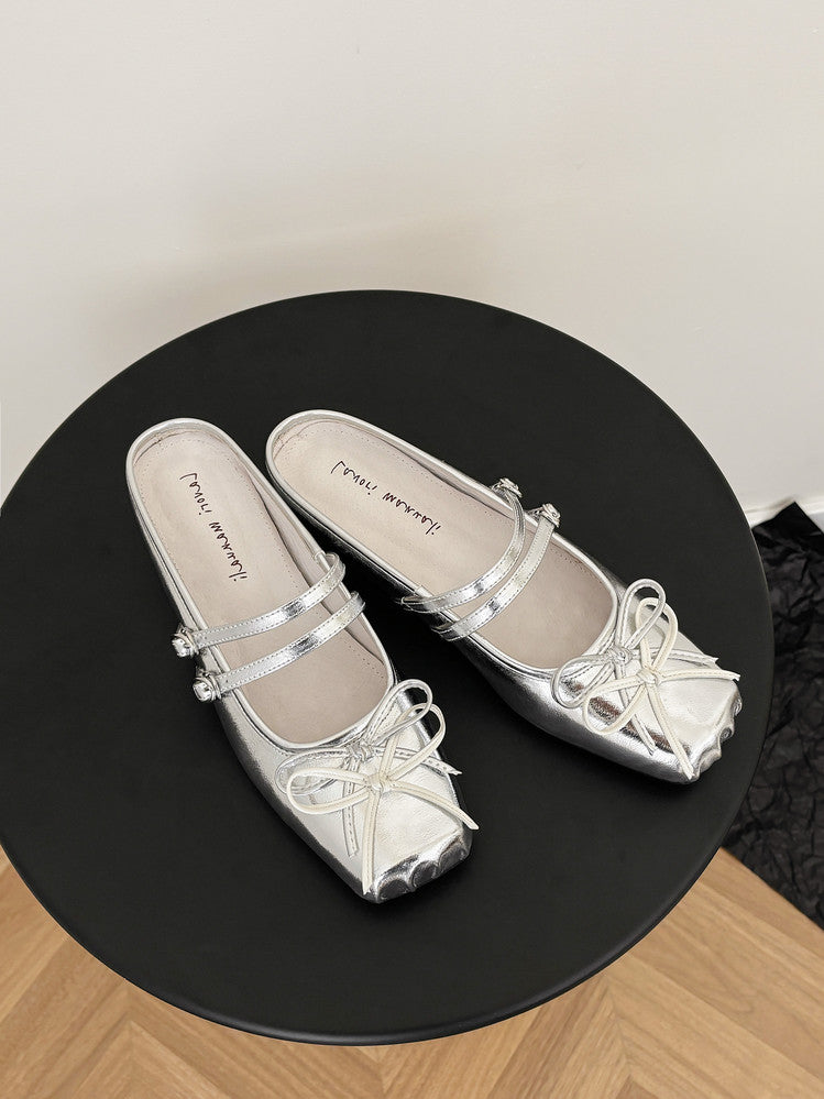 Karin Luna In Stock In Stock   Summer New Sweet Bowknot Color Block Square Toe Height-Increasing Slippers