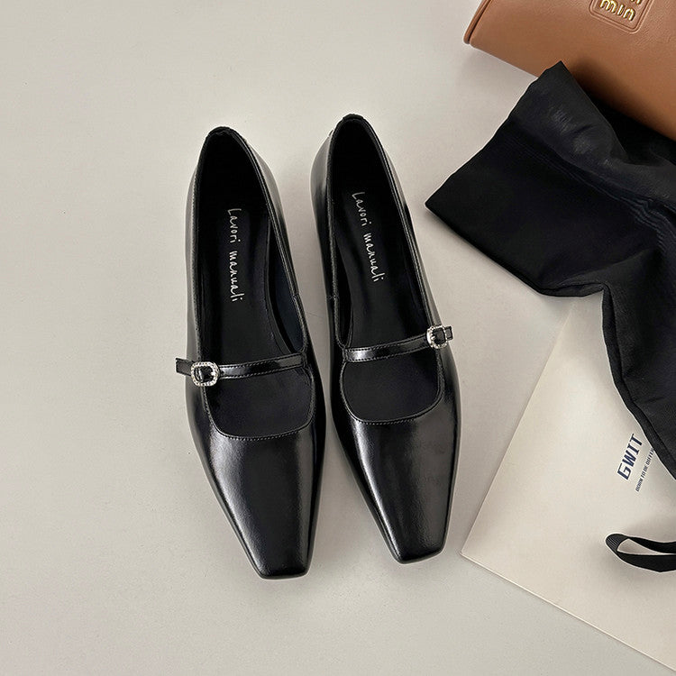 Karin Luna In Stock Spot Goods  Elegant Square-Toe One-Strap Height-Increasing Flats