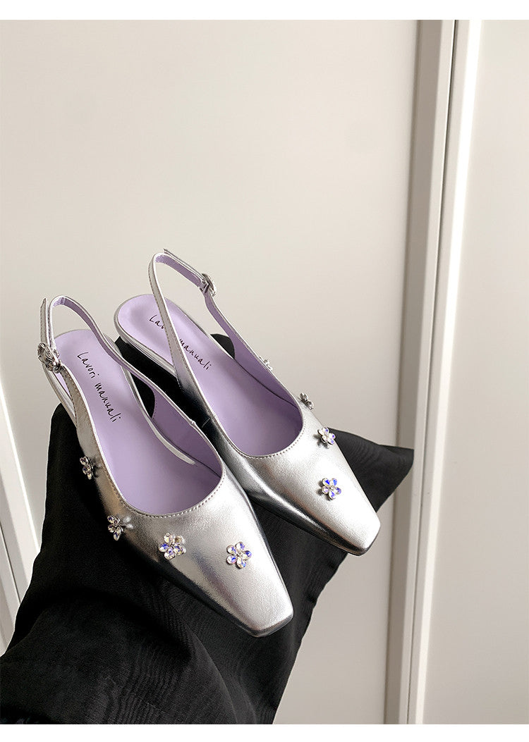 Karin Luna In Stock  Spot Goods  Rhinestone Small Square Toe Closed-Toe Sandals