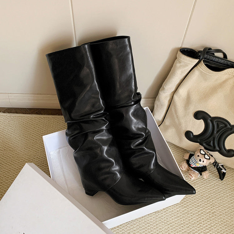 Karin Luna Elegant Style Pointed Toe Hidden Wedge Long Boots