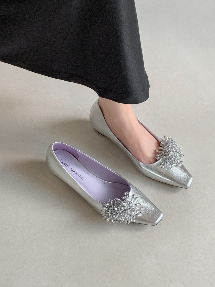 Karin Luna In Stock Spot Goods Exquisite Fireworks Buckle Small Square Toe Chunky Heel Commuter Shoes
