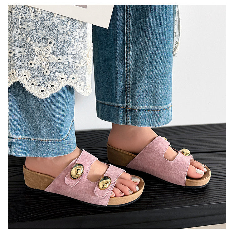 Karin Luna   Casual Style   Thick Sole Belt Buckle Slide Sandals