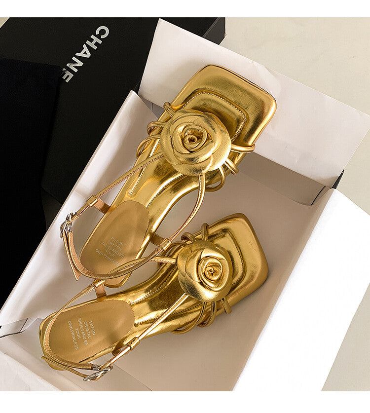 Karin Luna Exquisite Camellia ~French Retro Open-Toe Sandals