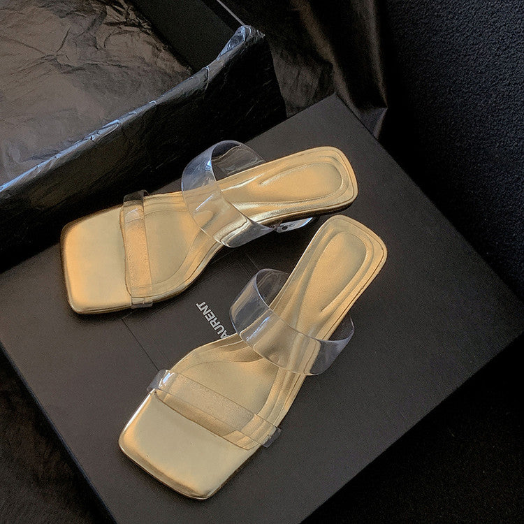 Karin Luna In Stock Spot Goods Transparent Sequin Irregular Heel Strap Sandals