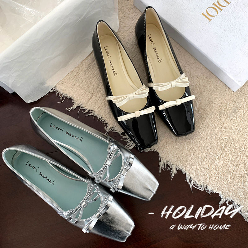 Karin Luna In Stock Spot Goods  Hot-Selling Element Bowknot Square-Toe Color-Block Height-Increasing Flats