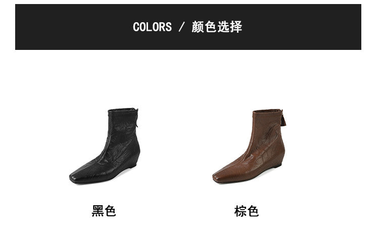Karin Luna In Stock Spot Goods Slim Series  Hidden Wedge Small Square Toe Back Zipper Short Boots