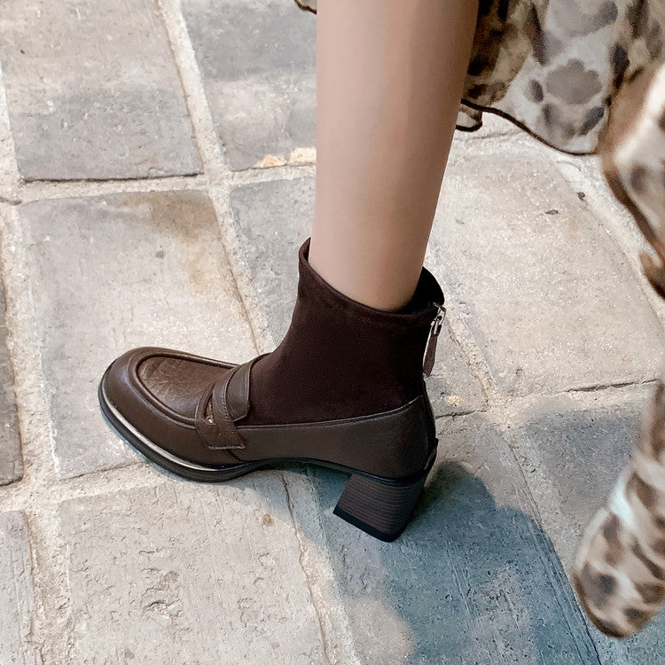 Karin Luna Hot-Selling Element Round Toe Elephant Pattern Elastic Thick Heel Short Boots