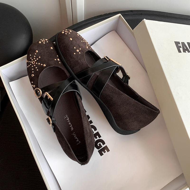 Karin Luna In Stock Spot Goods Studded Rivet Hidden Wedge Mary Jane Shoes