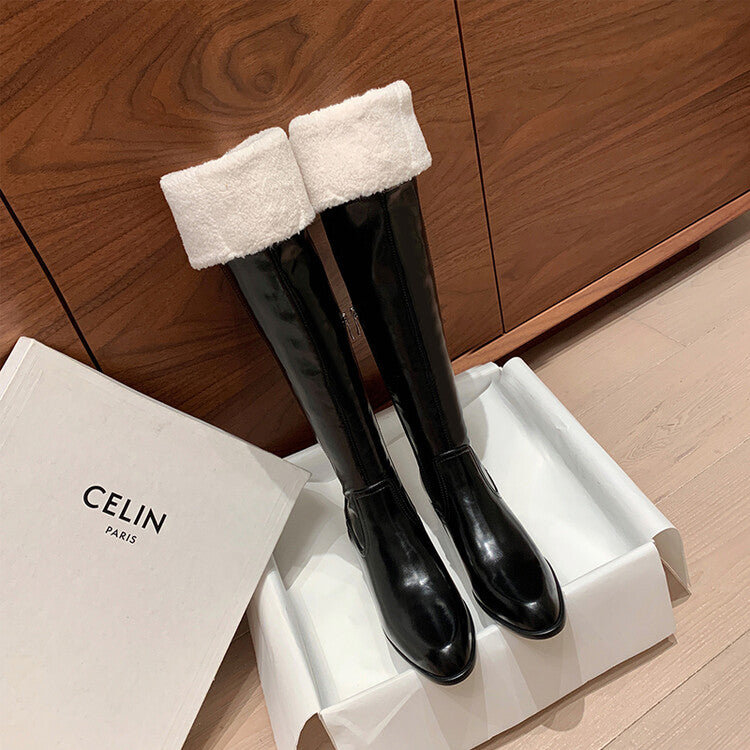 Karin Luna exploded  Three versions exploded Single Fleece Lining Fur Collar Version  Thick Fur Collar Foldable Hot-Selling Full Cowhide Pointed Toe Chunky Heel Classic Style