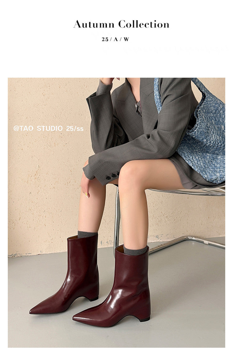 Karin Luna Elegant Pointed Toe Hidden Wedge Short Boots