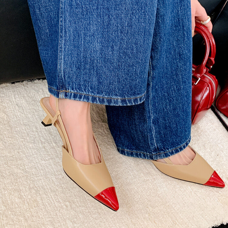 Karin Luna In Stock 24New Year's stock is now available Color Block Pointed Toe Full Leather Sandals