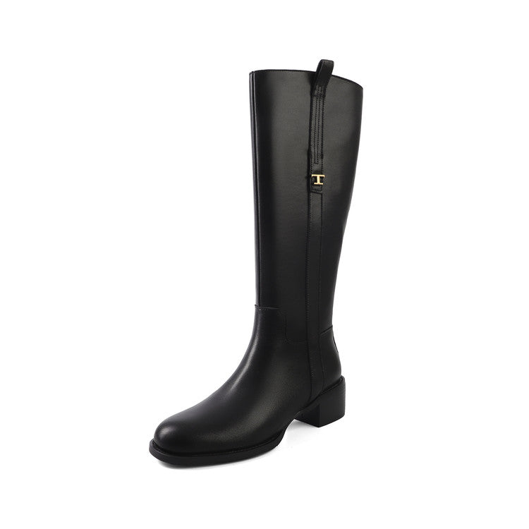 Karin Luna In Stock Spot Goods Basic Retro Square Toe Chunky Heel Riding Boots