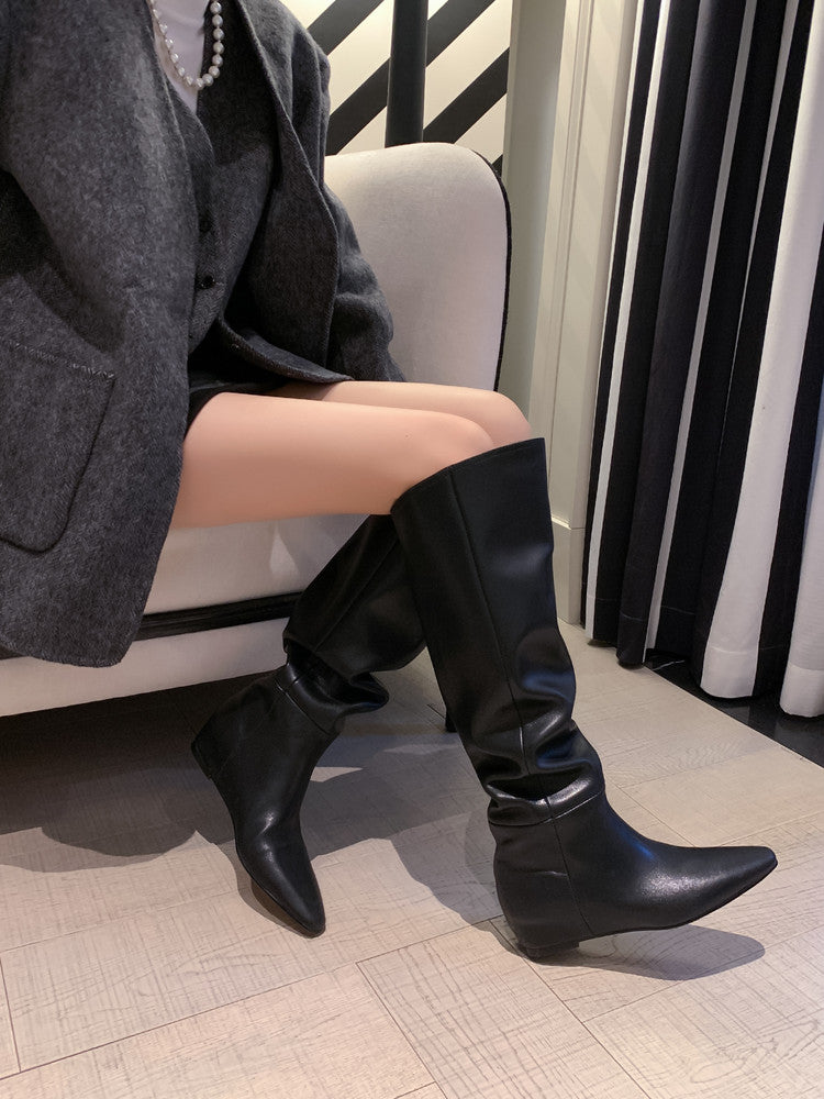 Karin Luna Elegant Style Slanted Inner Height-Increasing Long Boots