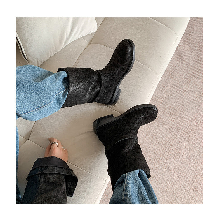 Karin Luna In Stock Spot Goods  Super textured Lazy Style Thick-Soled Ankle Boots