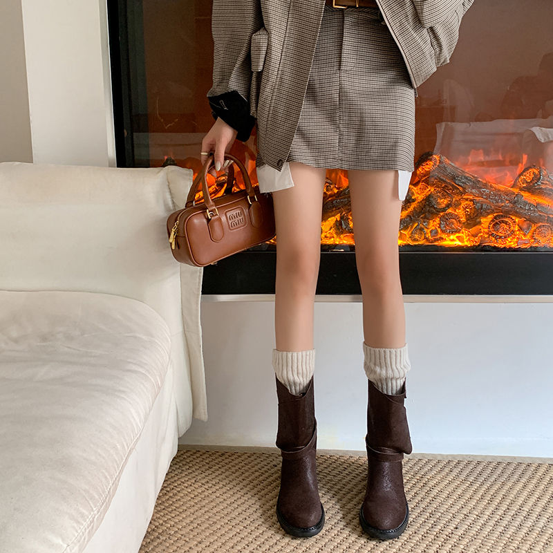 Karin Luna In Stock Spot Goods  Super textured Lazy Style Thick-Soled Ankle Boots