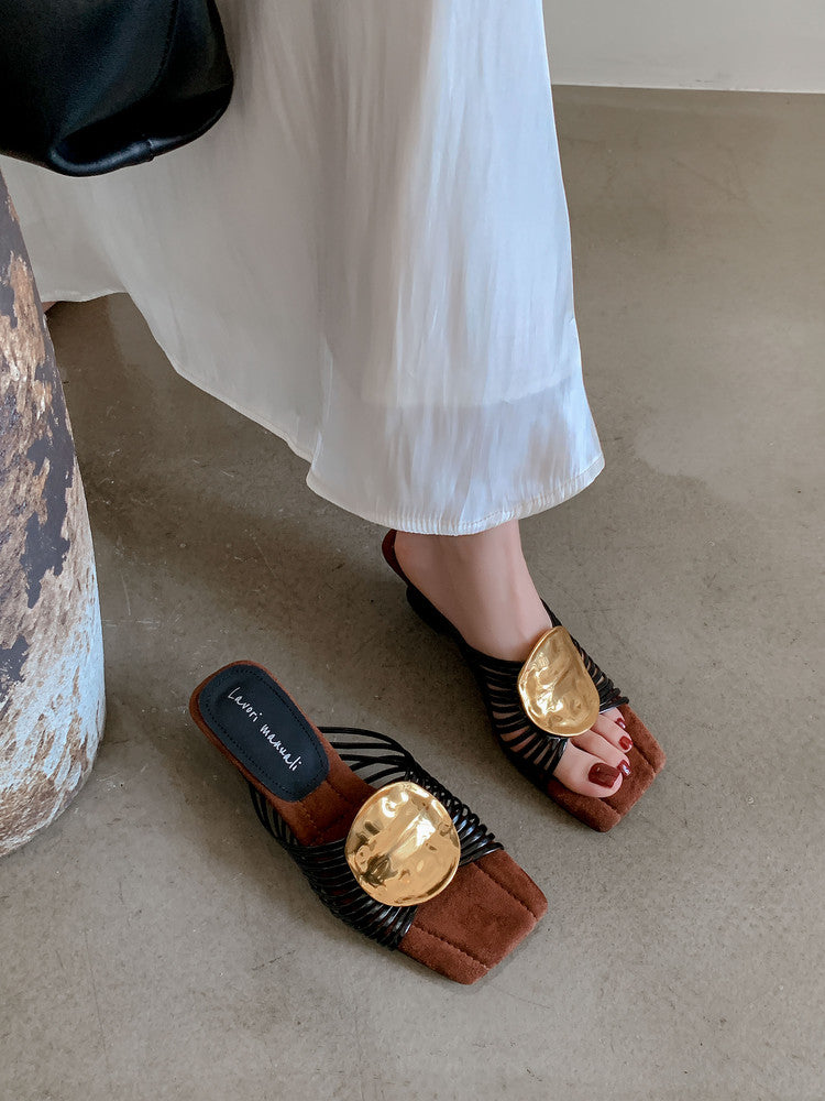Karin Luna Bestseller Popular New Image  Comes with data plan included Resort Style Irregular Heel Thin Strap Slippers
