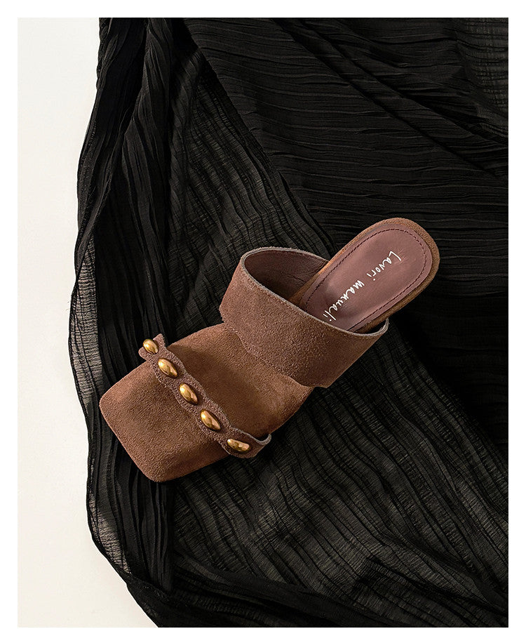 Karin Luna Hot-Selling Element Amber Heel~Spot Goods Spot Goods  Vacation Style One-Strap Amber Irregular Heel Slippers