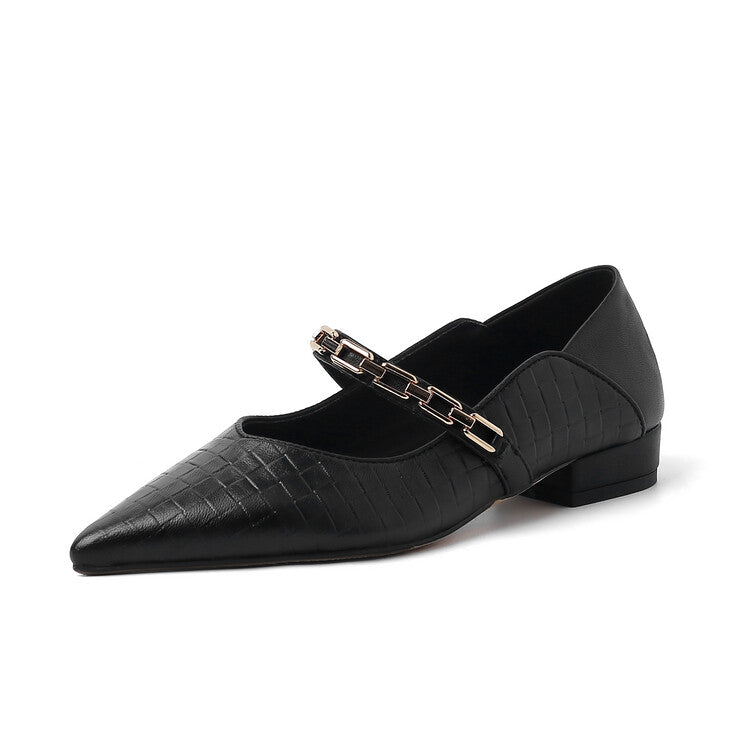 Karin Luna has prepared stock  Metal Fasteners Commuting Style Pointed Toe Chunky Heel Stone Pattern Large Single Shoes