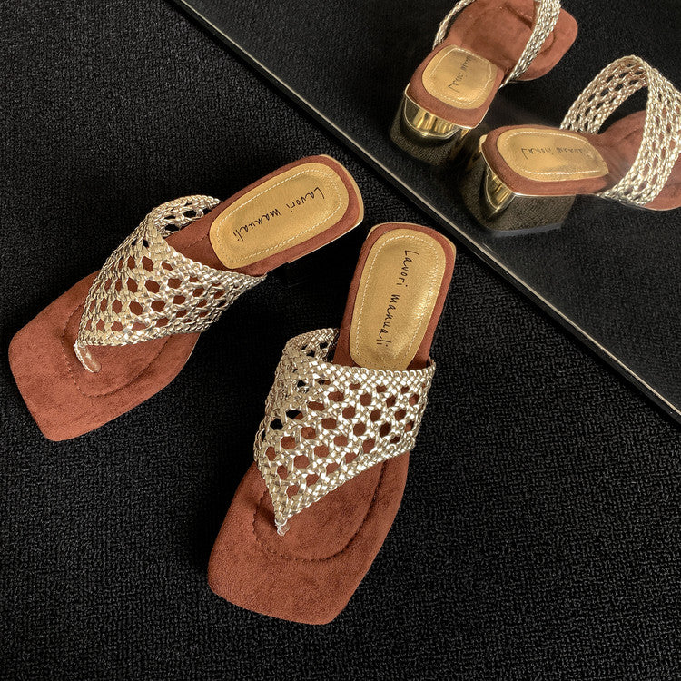 Karin Luna Hot-Selling Braided Style  In stock Toe-strap Woven Sofa Insole Slippers